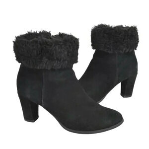 Blondo Leather Suede Booties Waterproof Black Ankle Boots Faux Fur Size 9.5